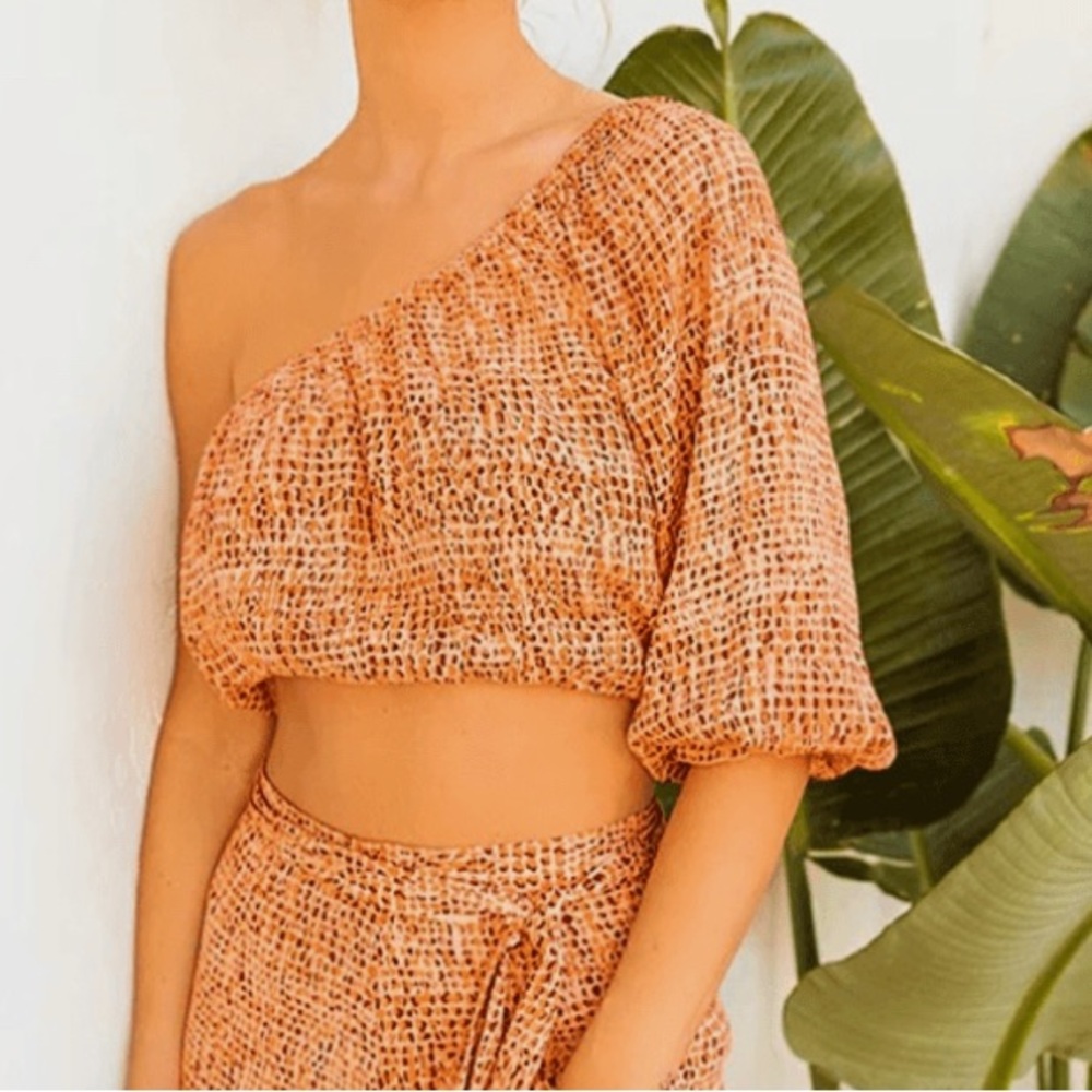 L*Space Revolve Nia Vibrant Orange Patterned One Shoulder Top